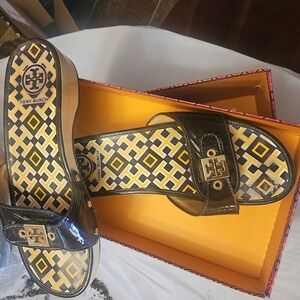 Tory Burch Black and Gold Sandals